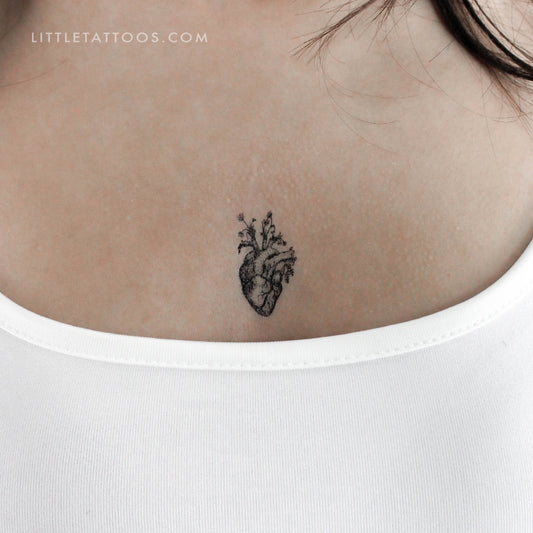 Tatuaje temporal de corazón anatómico floral (juego de 3)