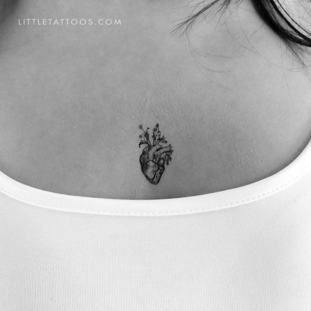 Tatuaje temporal de corazón anatómico floral (juego de 3)