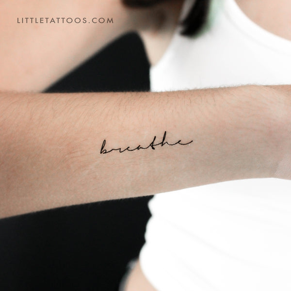 Handwritten Font 'Breathe' Temporary Tattoo - Set of 3