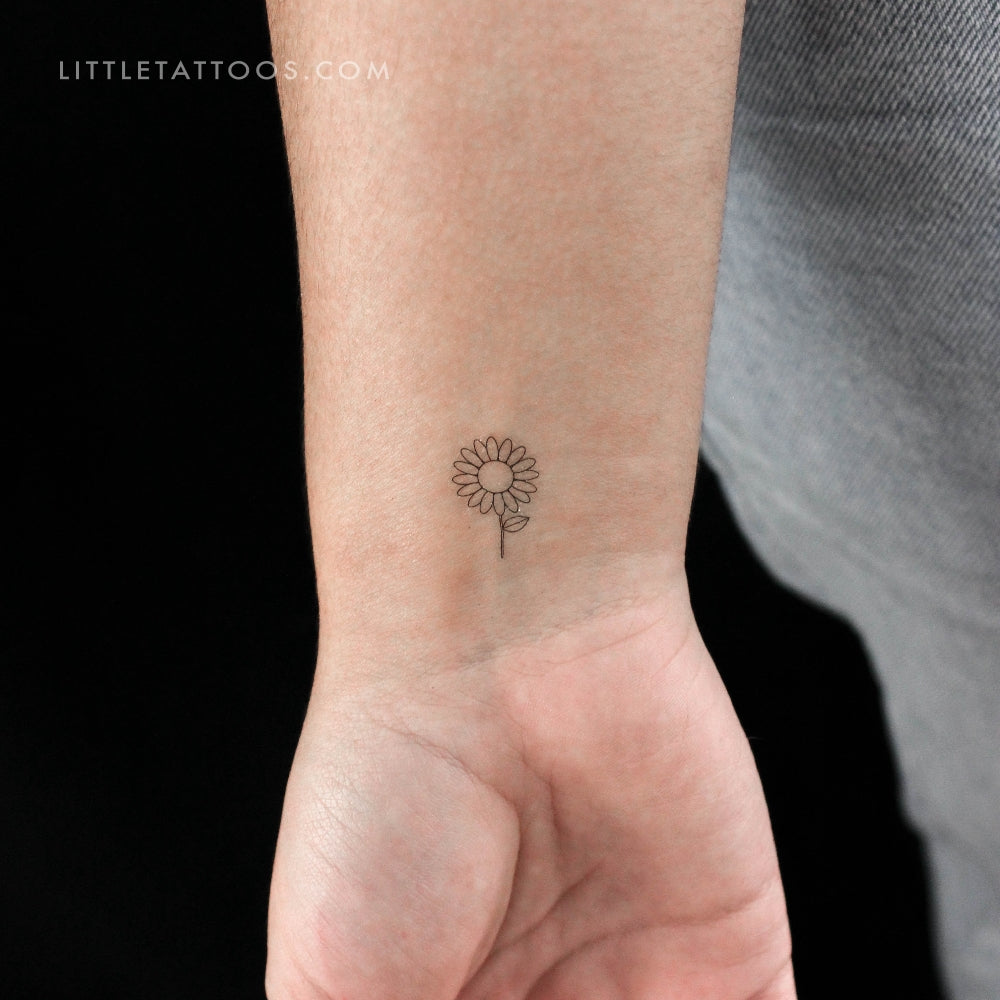 Fine Line Sunflower Temporary Tattoo - Set of 3