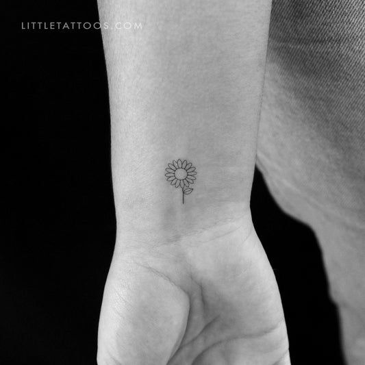 Fine Line Sunflower Temporary Tattoo - Set of 3
