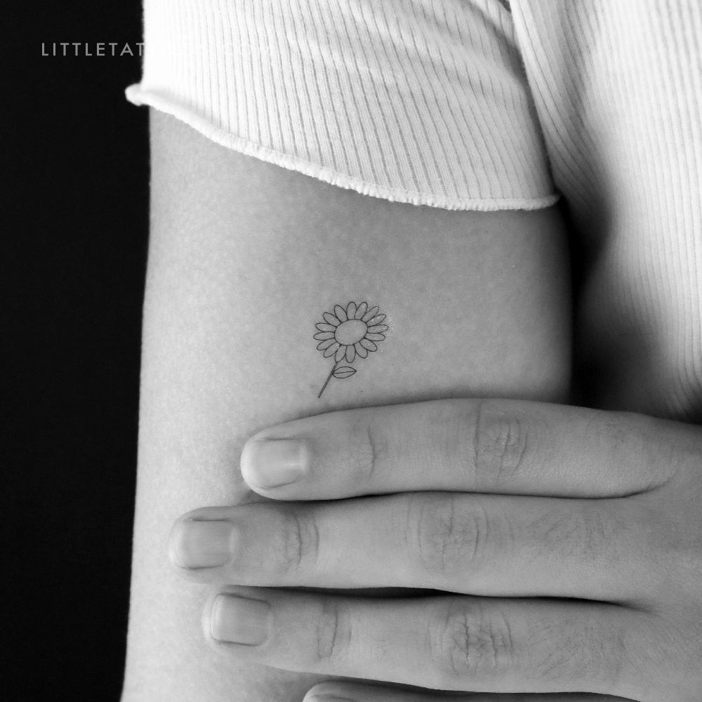 Fine Line Sunflower Temporary Tattoo - Set of 3