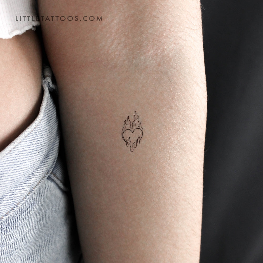 Flaming Heart Temporary Tattoo - Set of 3