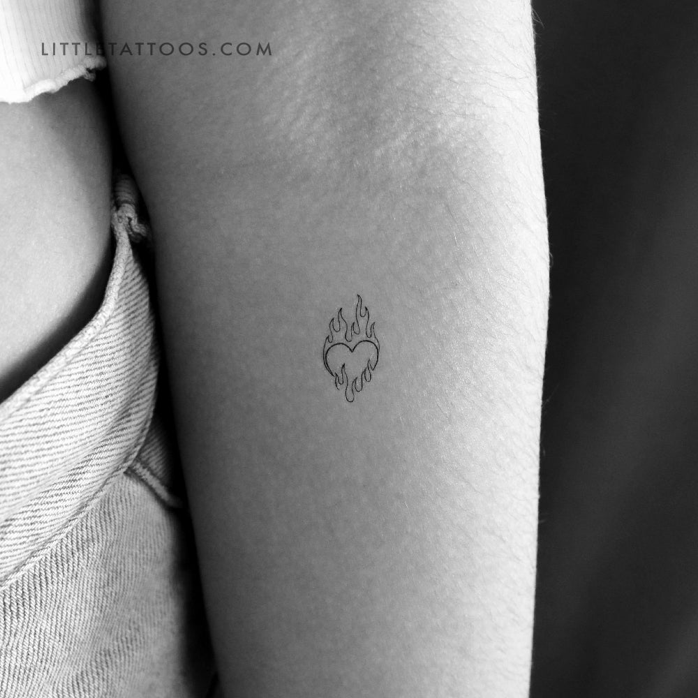 Flaming Heart Temporary Tattoo - Set of 3