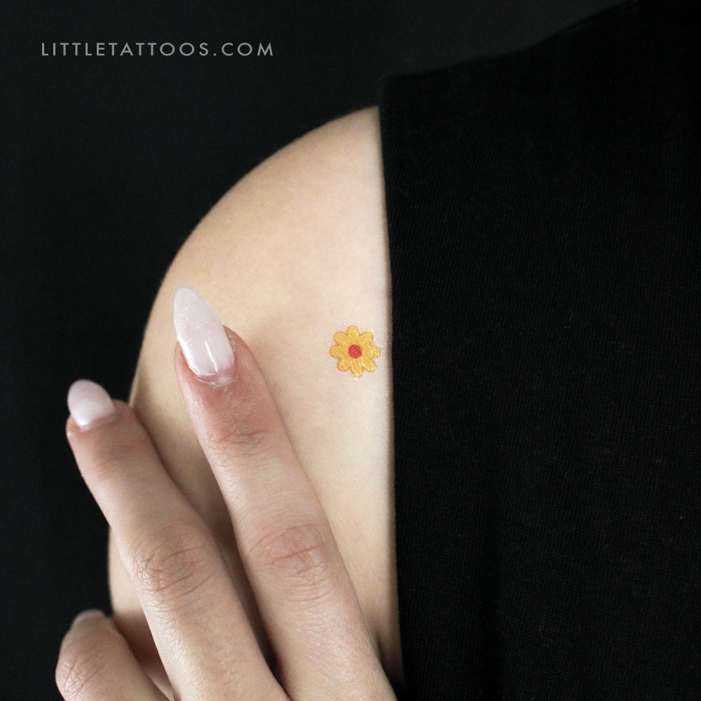 Yellow Flower Temporary Tattoo - Set of 3