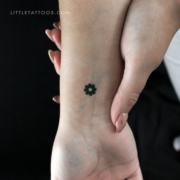 Dark Green Flower Temporary Tattoo - Set of 3