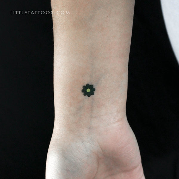 Dark Green Flower Temporary Tattoo - Set of 3