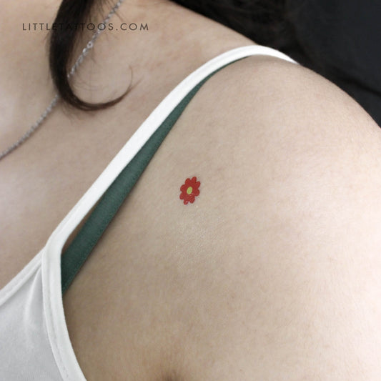 Tatuaje temporal de flor roja - Juego de 3