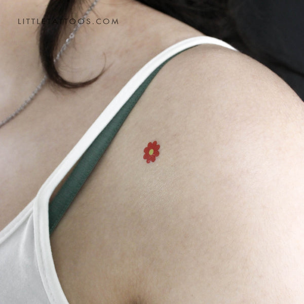 Red Flower Temporary Tattoo - Set of 3