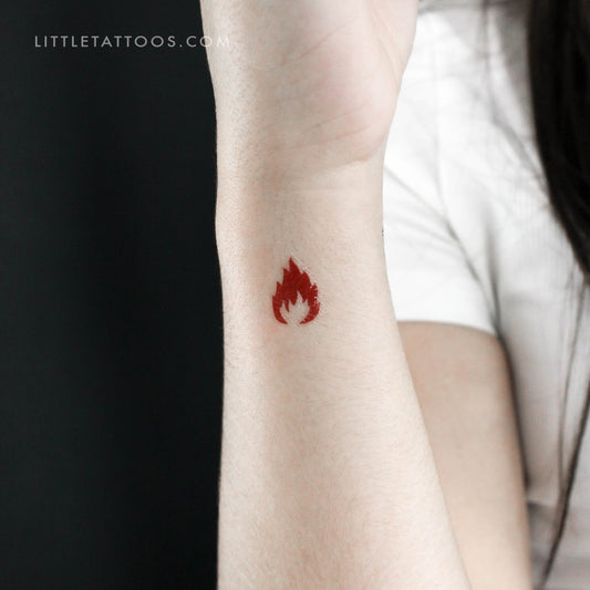Small Red Fire Flame Temporary Tattoo - Set of 3