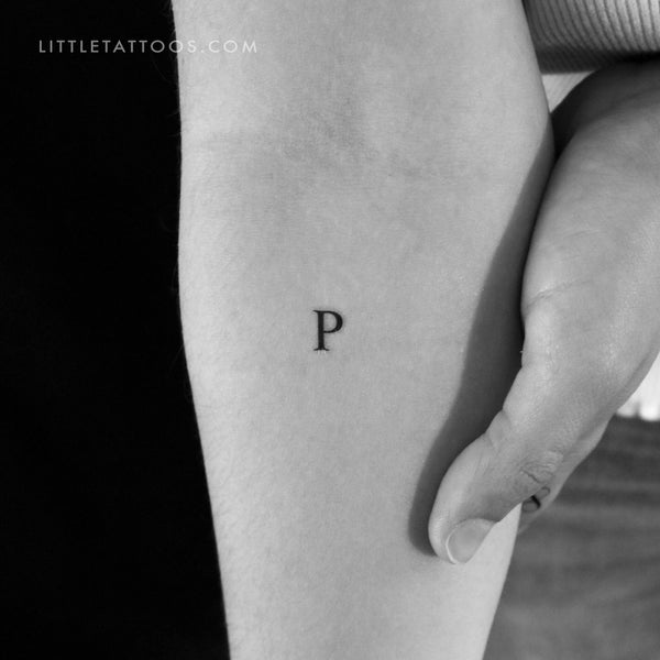 P Uppercase Serif Letter Temporary Tattoo - Set of 3