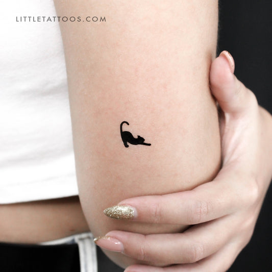 Stretching Black Cat Temporary Tattoo - Set of 3
