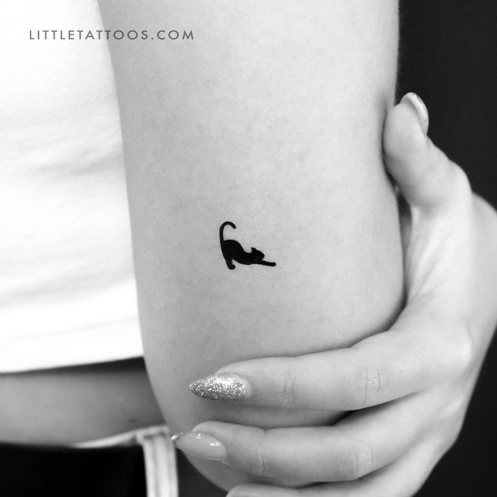 Stretching Black Cat Temporary Tattoo - Set of 3