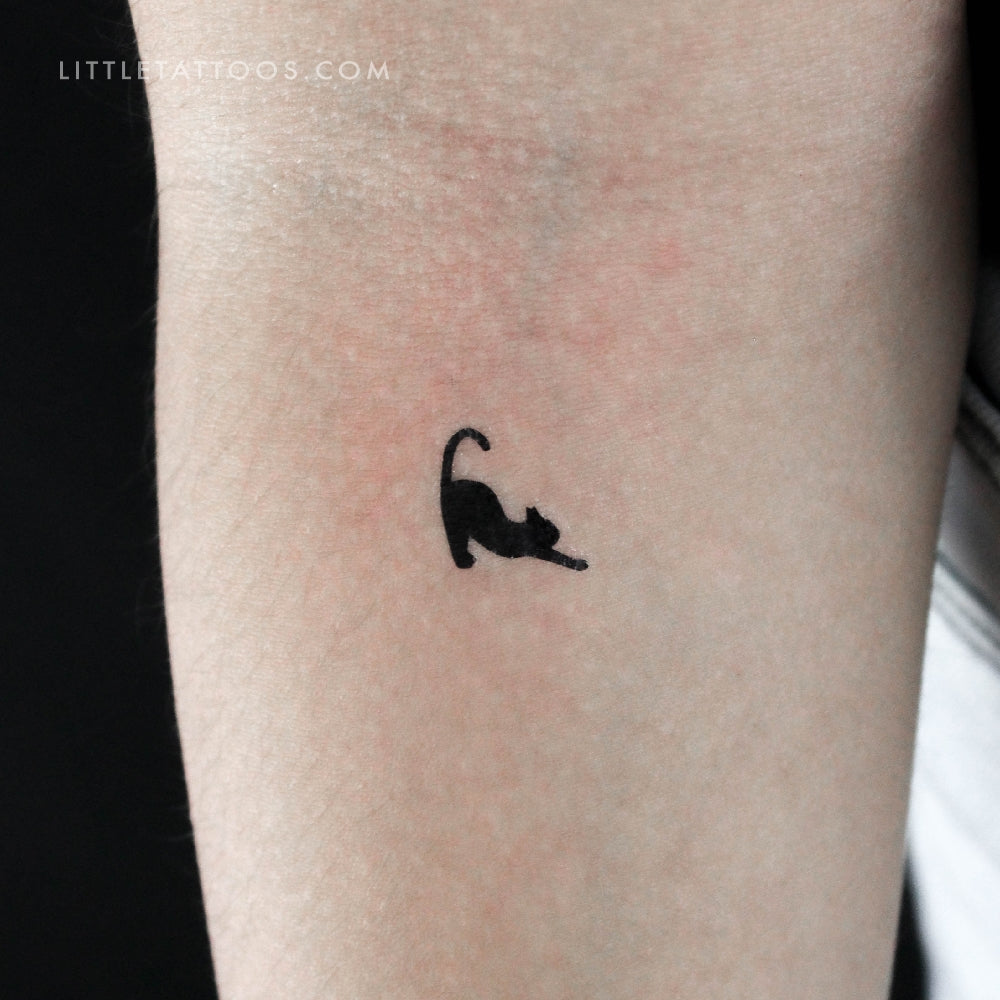 Stretching Black Cat Temporary Tattoo - Set of 3