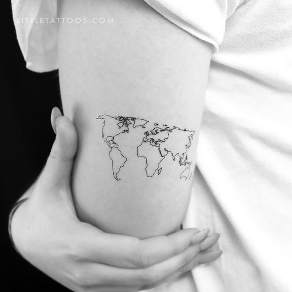 World Map Tattoo Temporary Tattoo - Set of 3