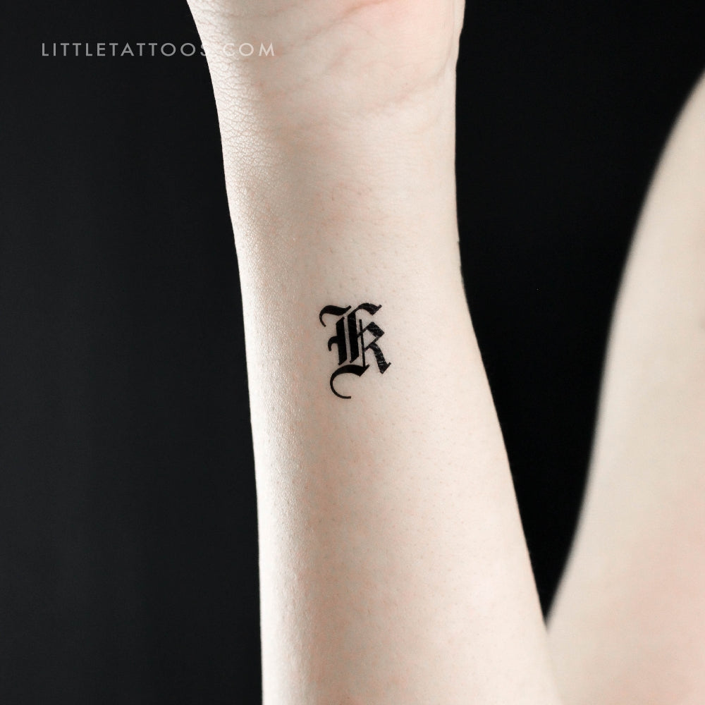 Tatuaje temporal de la letra K gótica - Juego de 3