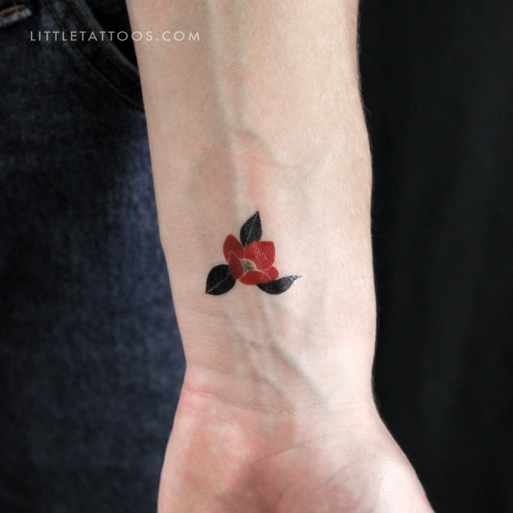 Red Camellia Temporary Tattoo by Zihee - Set of 3