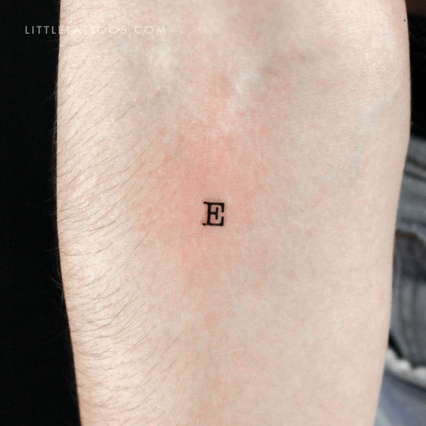 E Uppercase Typewriter Letter Temporary Tattoo - Set of 3