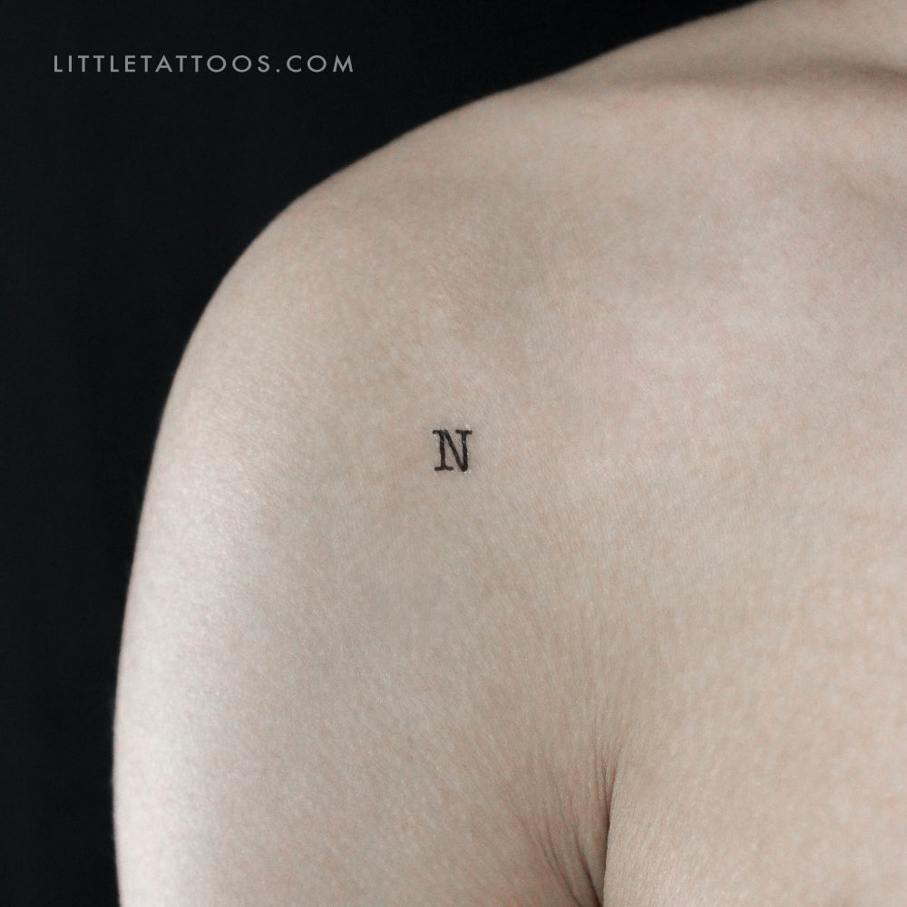 N Uppercase Typewriter Letter Temporary Tattoo - Set of 3