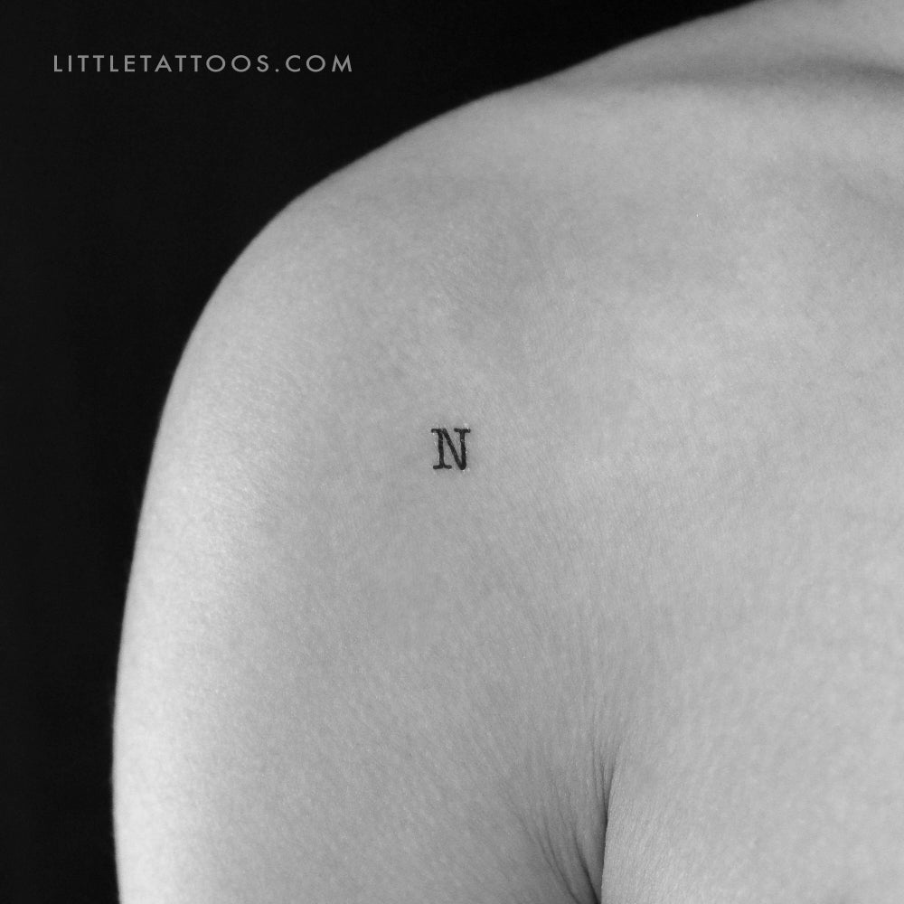 N Uppercase Typewriter Letter Temporary Tattoo - Set of 3