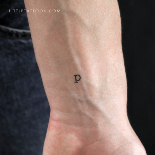 P Lowercase Typewriter Letter Temporary Tattoo - Set of 3