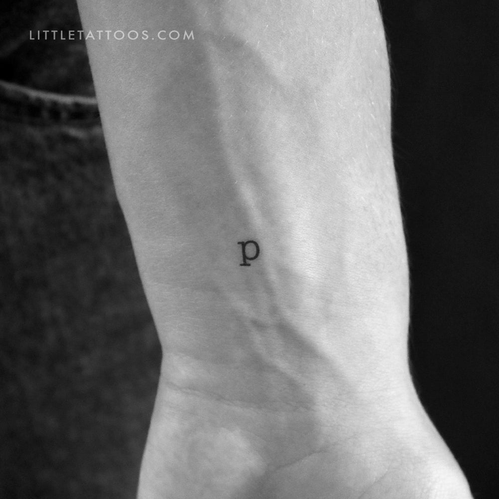 Tatuaje temporal de la letra P minúscula de máquina de escribir (juego de 3)