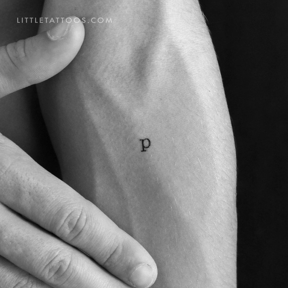 Tatuaje temporal de la letra P minúscula de máquina de escribir (juego de 3)
