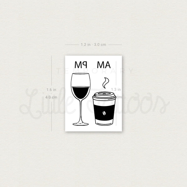 AM Coffee PM Wine Temporary Tattoo - Set of 3