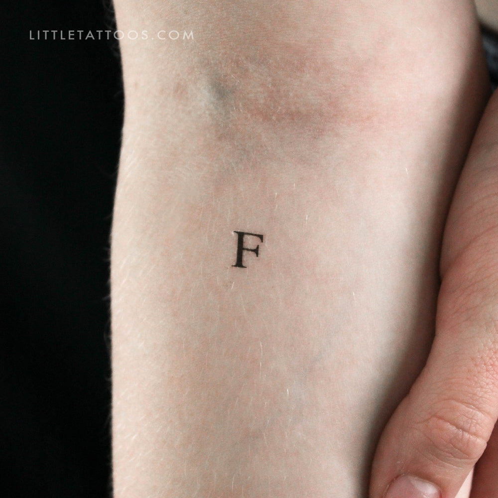 F Uppercase Serif Letter Temporary Tattoo - Set of 3
