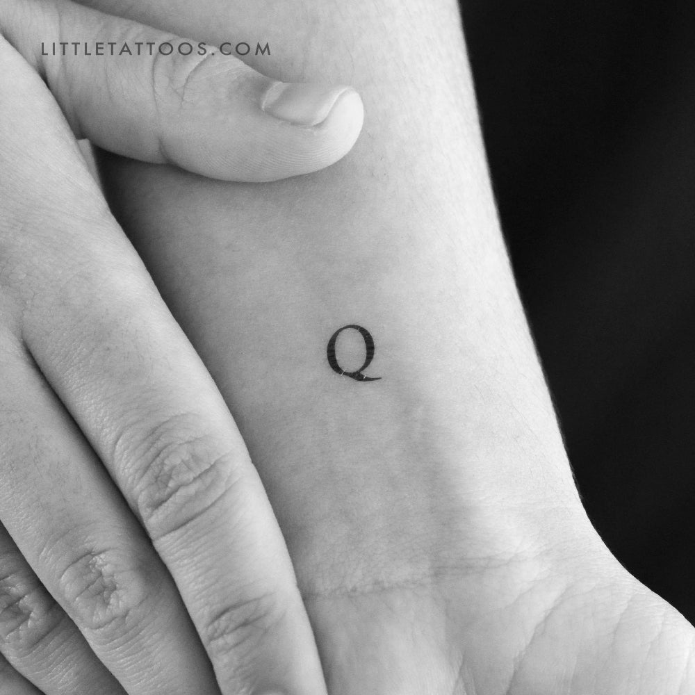 Q Uppercase Serif Letter Temporary Tattoo - Set of 3