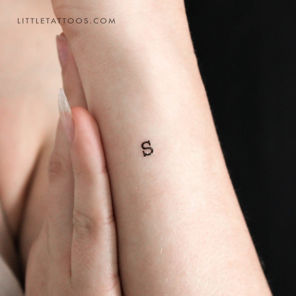 Tatuaje temporal de la letra S minúscula de máquina de escribir (juego de 3)