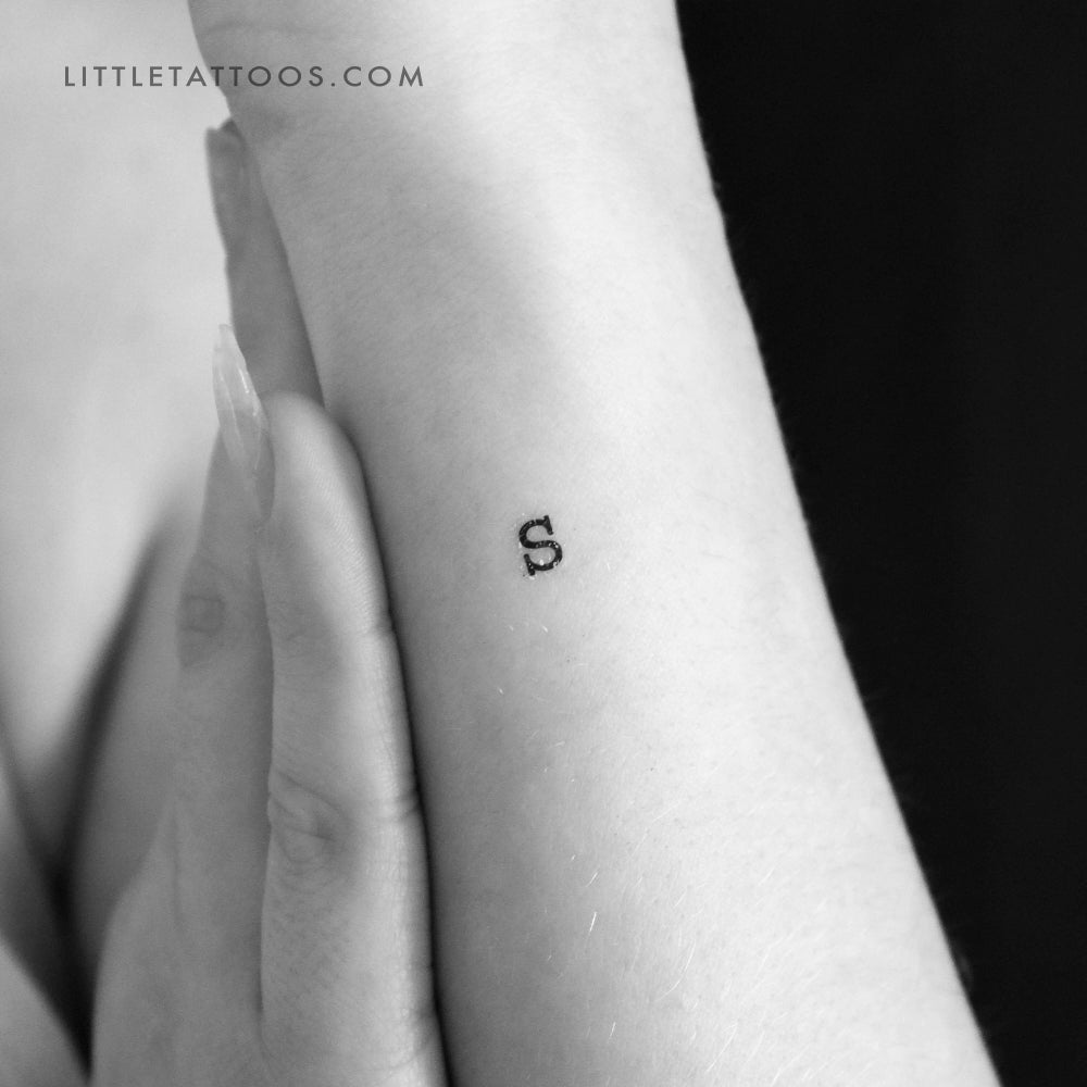 Tatuaje temporal de la letra S minúscula de máquina de escribir (juego de 3)