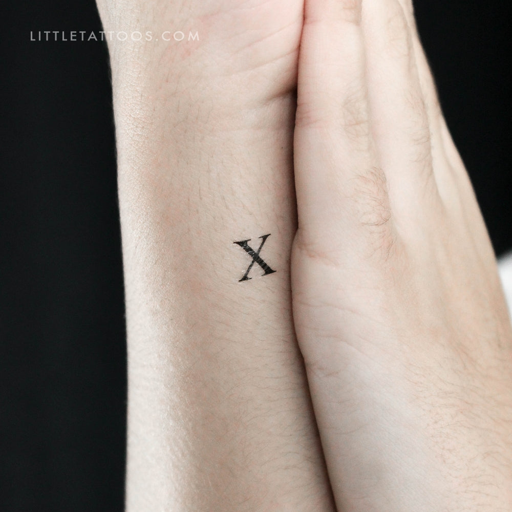 Tatuaje temporal de la letra X mayúscula con serifa - Juego de 3