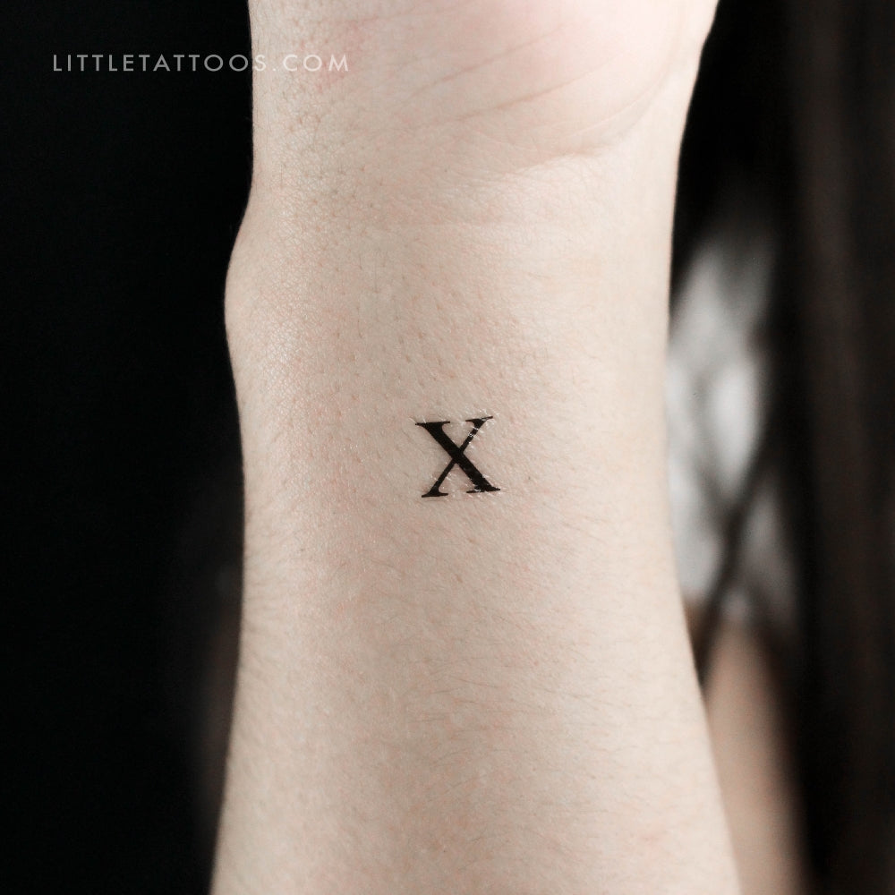 Tatuaje temporal de la letra X mayúscula con serifa - Juego de 3