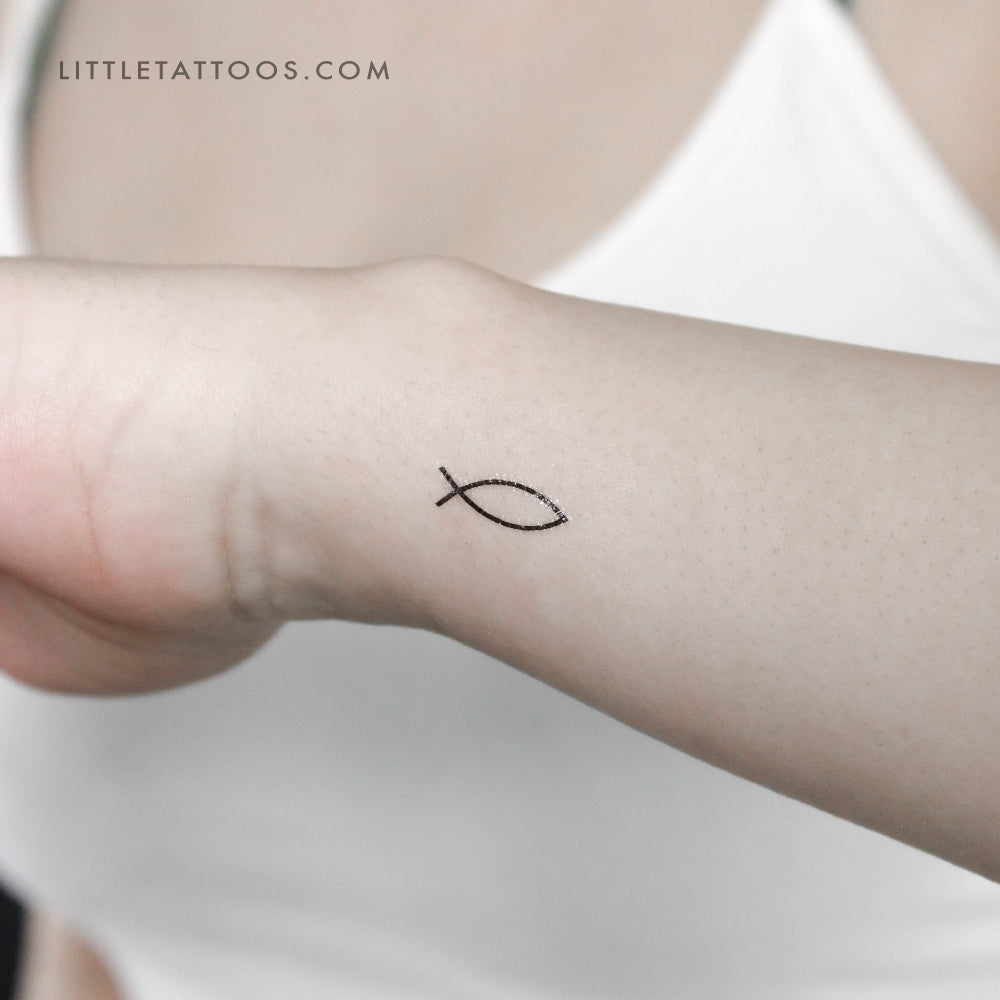 Fine Line Jesus Fish Temporary Tattoo (Set of 3)