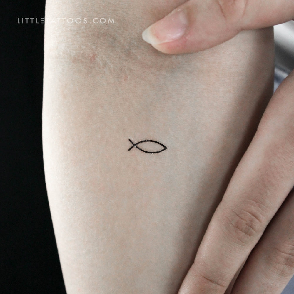 Fine Line Jesus Fish Temporary Tattoo (Set of 3)