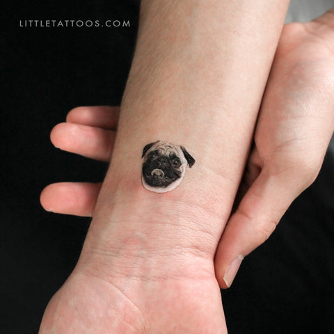 Pug Portrait Temporary Tattoo - Set of 3