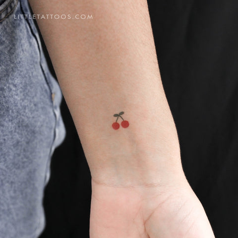 Tiny Cherry Temporary Tattoo - Set of 3