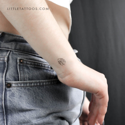 Tatuaje temporal de hoja de monstera de línea fina (juego de 3)
