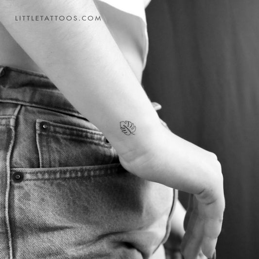 Fine Line Monstera Leaf Temporary Tattoo - Set of 3