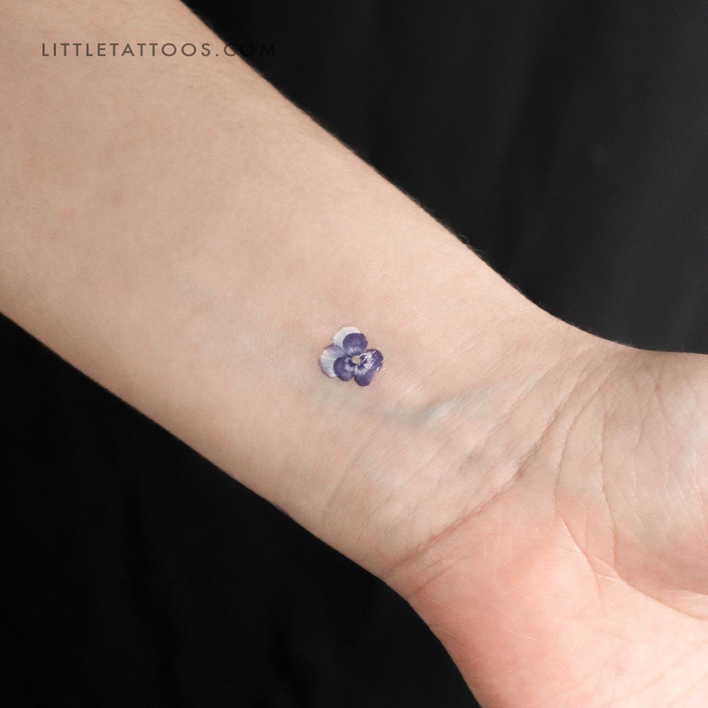 Tiny Blue Pansy Temporary Tattoo - Set of 3