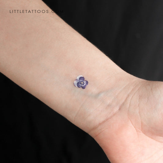 Tiny Blue Pansy Temporary Tattoo - Set of 3