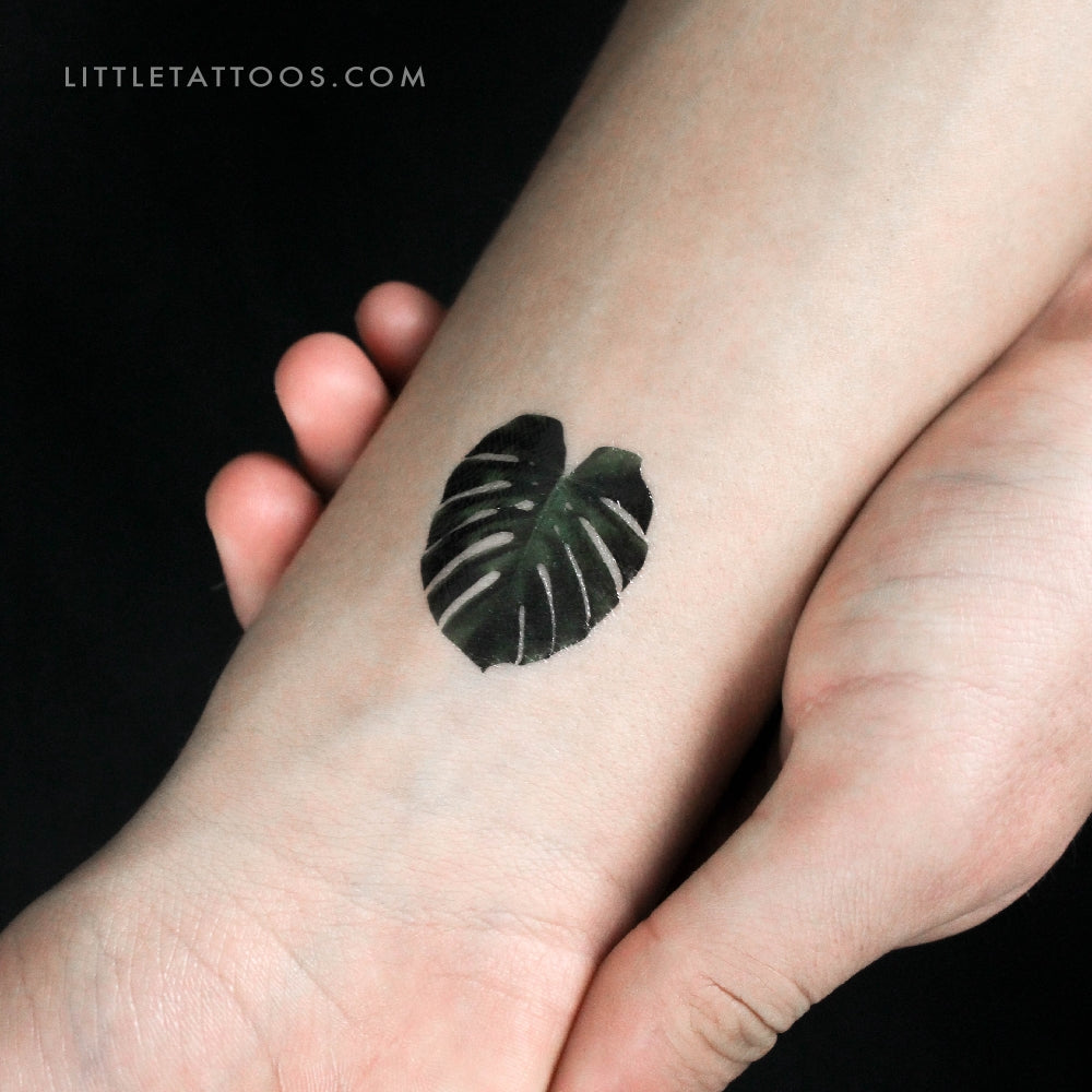 Monstera Deliciosa Leaf Temporary Tattoo - Set of 3