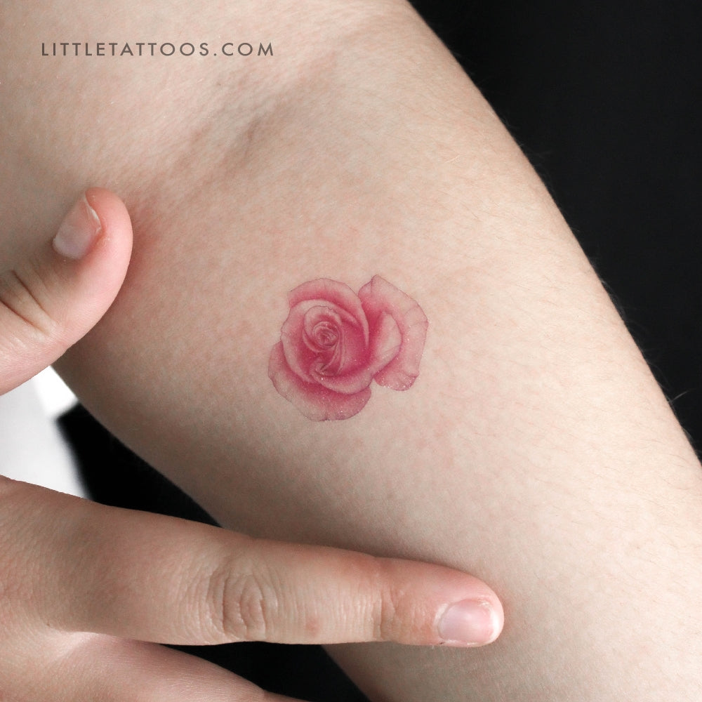 Pink Rose Head Temporary Tattoo by Mini Lau - Set of 3