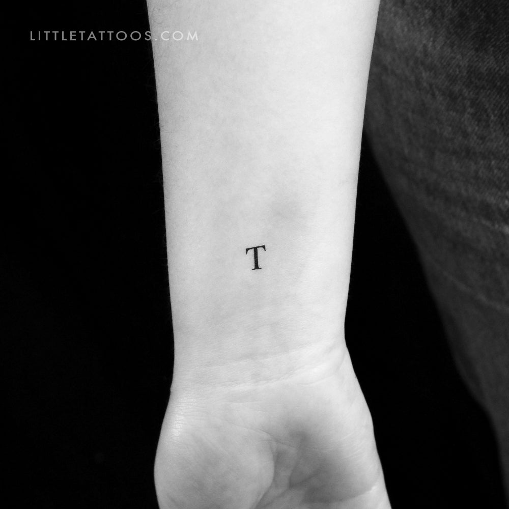 T Uppercase Serif Letter Temporary Tattoo - Set of 3