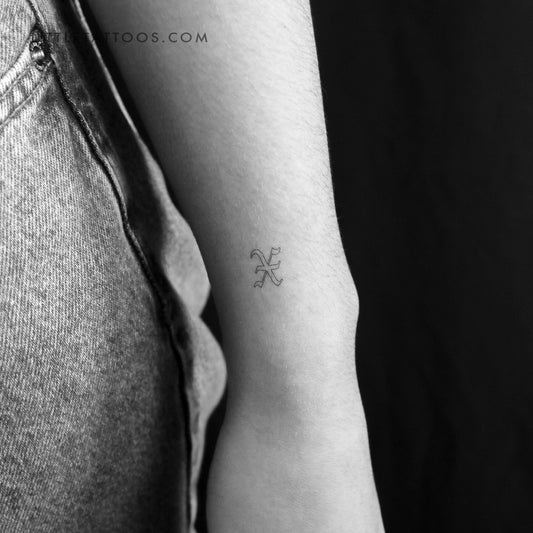 Old English X Letter Outline Temporary Tattoo - Set of 3