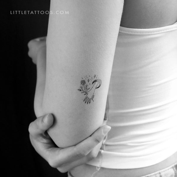 Flower Holding Moon Hand Temporary Tattoo by Tukoi - Set of 3