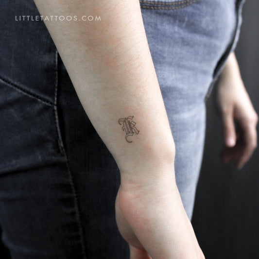 Old English K Letter Outline Temporary Tattoo - Set of 3