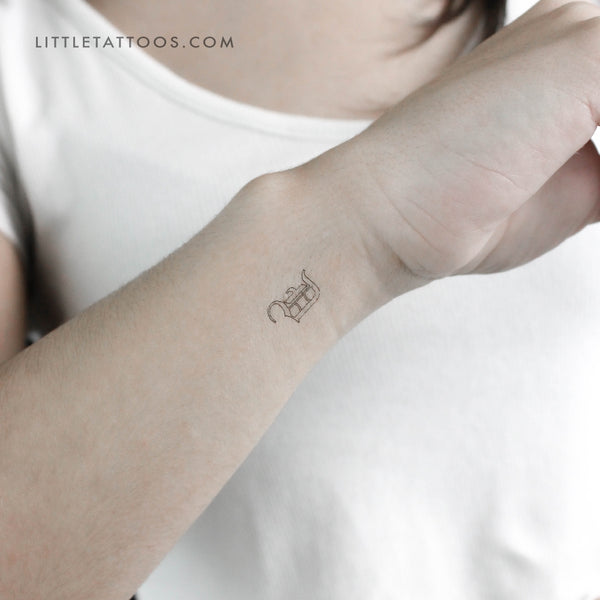 Old English D Letter Outline Temporary Tattoo - Set of 3