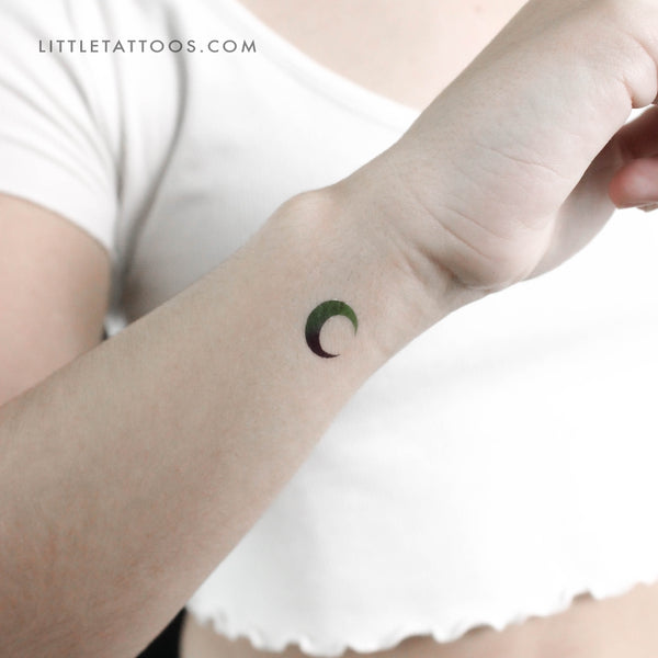 Blue And Green Crescent Moon Temporary Tattoo - Set of 3